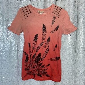 Ombré Feather Tee with Studded Shoulders
